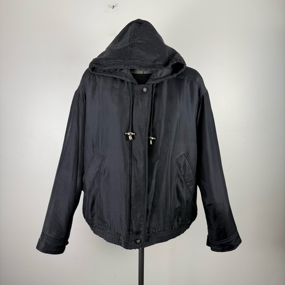 Vintage 100% Silk B.B.‎ Dakota Hooded Bomber Jacket - Large - Picture 1 of 14